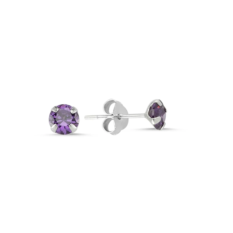 Silver 925 Sterling 5mm Round Amethyst Zircon Engagement Earrings