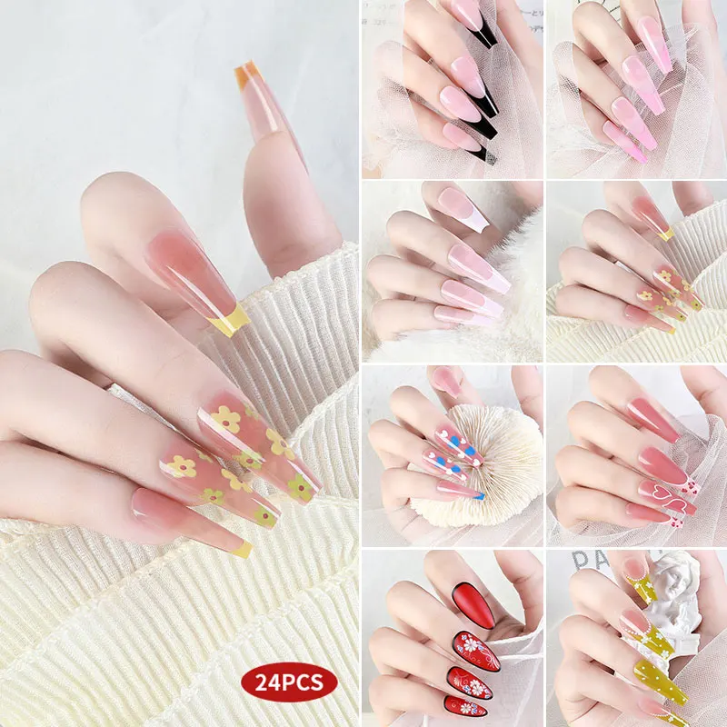 24pcs Professional Fake Nails Long Ballerina Half French Acrylic Nail Tips Press On Nails Full Cover Manicure Beauty Tools 2021
24pcs Professional Fake Nails Long Ballerina Half French Acrylic Nail Tips Press On Nails Full Cover Manicure Beauty Tools 2021