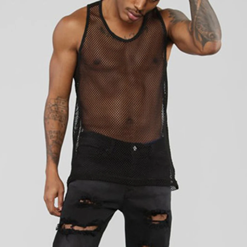 Sexy Men Tank Tops Transparent Mesh Sleepwear See Through Nightwear Sleeveless Tops Tees Sexy Underwear Male Black White Vest
Sexy Men Tank Tops Transparent Mesh Sleepwear See Through Nightwear Sleeveless Tops Tees Sexy Underwear Male Black White Vest