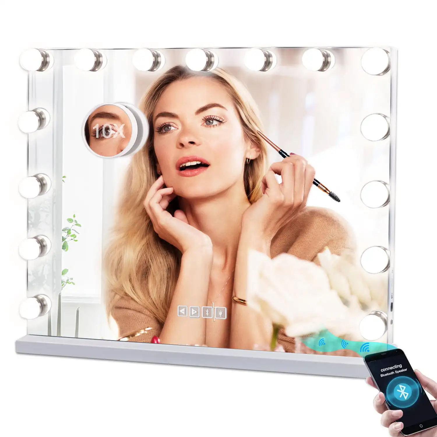 Vanity Mirror with Lights, Makeup Mirror with Bluetooth and 10X Magnification, Hollywood Lighted Mirror with 15 Dimmable LED Bu
Vanity Mirror with Lights, Makeup Mirror with Bluetooth and 10X Magnification, Hollywood Lighted Mirror with 15 Dimmable LED Bu
