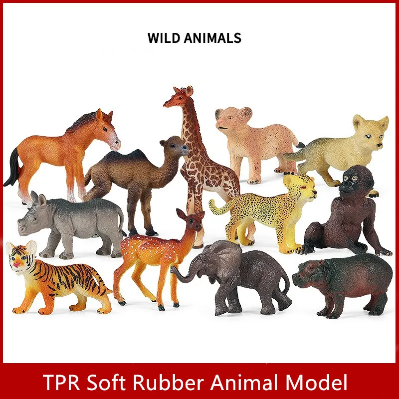 

2022 TPR mini African Wild Animals Simulation Lion Hippo Deer Cub Figurines Action Figure Model ornament kid Education Toys Gift