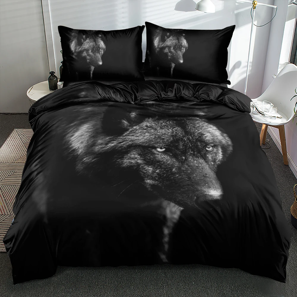 

3D Black Wolf Quilt Cover Set Queen King Sizes Retain Softness Bed Linen Pillowcases Close-Skin Bedding Set Twin Queen Full King