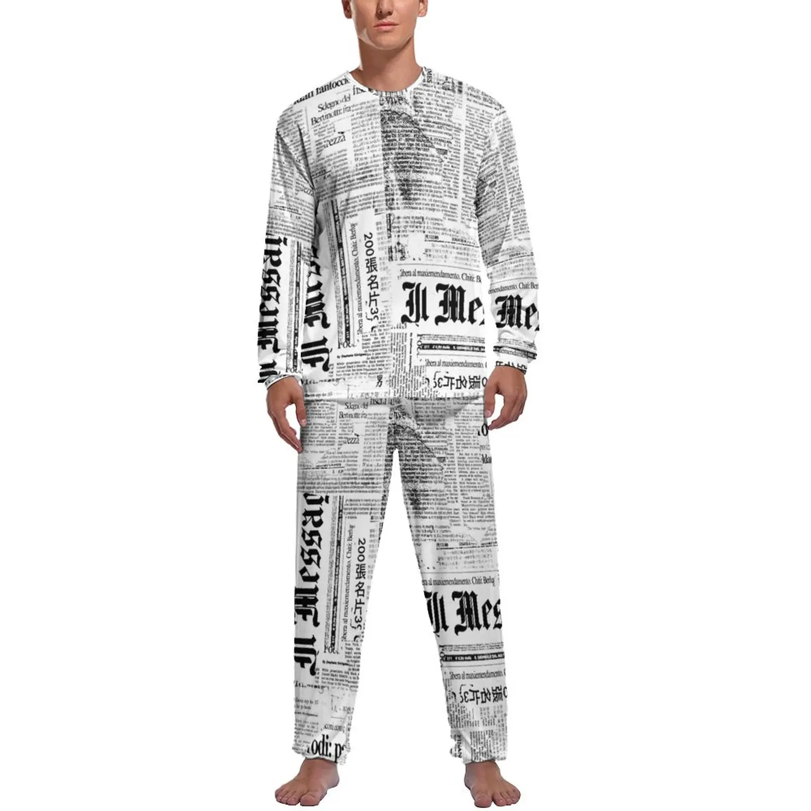Grunge Newspaper Pajamas Spring Black And White Casual Sleepwear Man 2 Pieces Graphic Long-Sleeve Cute Pajama Sets 
Grunge Newspaper Pajamas Spring Black And White Casual Sleepwear Man 2 Pieces Graphic Long-Sleeve Cute Pajama Sets