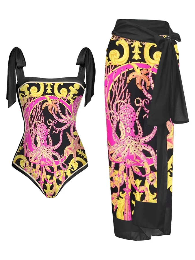 Fashion Octopus Print One-piece Swimsuit Sexy Beach Swimwear Fashion Strapless Backless Beach Bodysuit Tie Blouse Pre-sale 2023 
Fashion Octopus Print One-piece Swimsuit Sexy Beach Swimwear Fashion Strapless Backless Beach Bodysuit Tie Blouse Pre-sale 2023