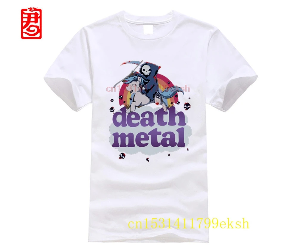 

Oversized t-shirt Brand Death Metal The Grim Reaper And Unicorn Rainbow men t-shirt