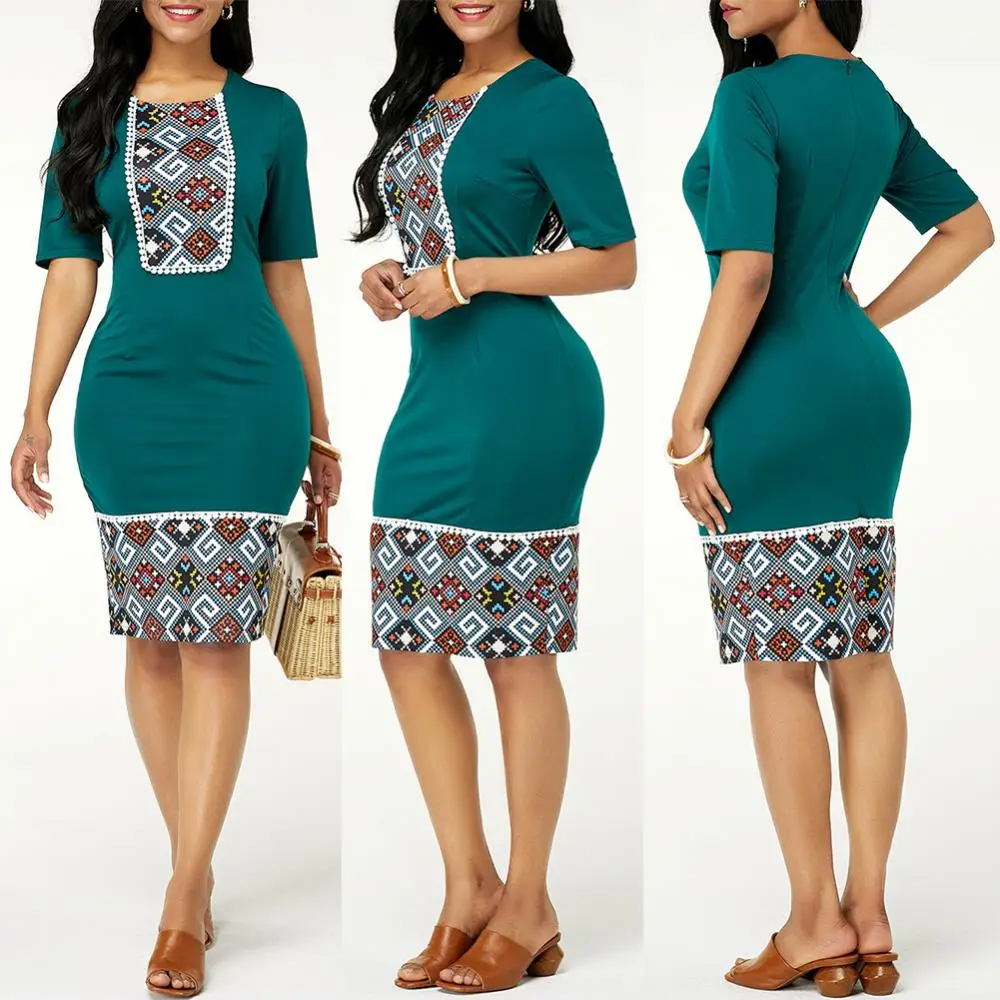 Women Vintage Dress Short Sleeve O Neck Bodycon Print Patchwork Knee-length Dress
Women Vintage Dress Short Sleeve O Neck Bodycon Print Patchwork Knee-length Dress