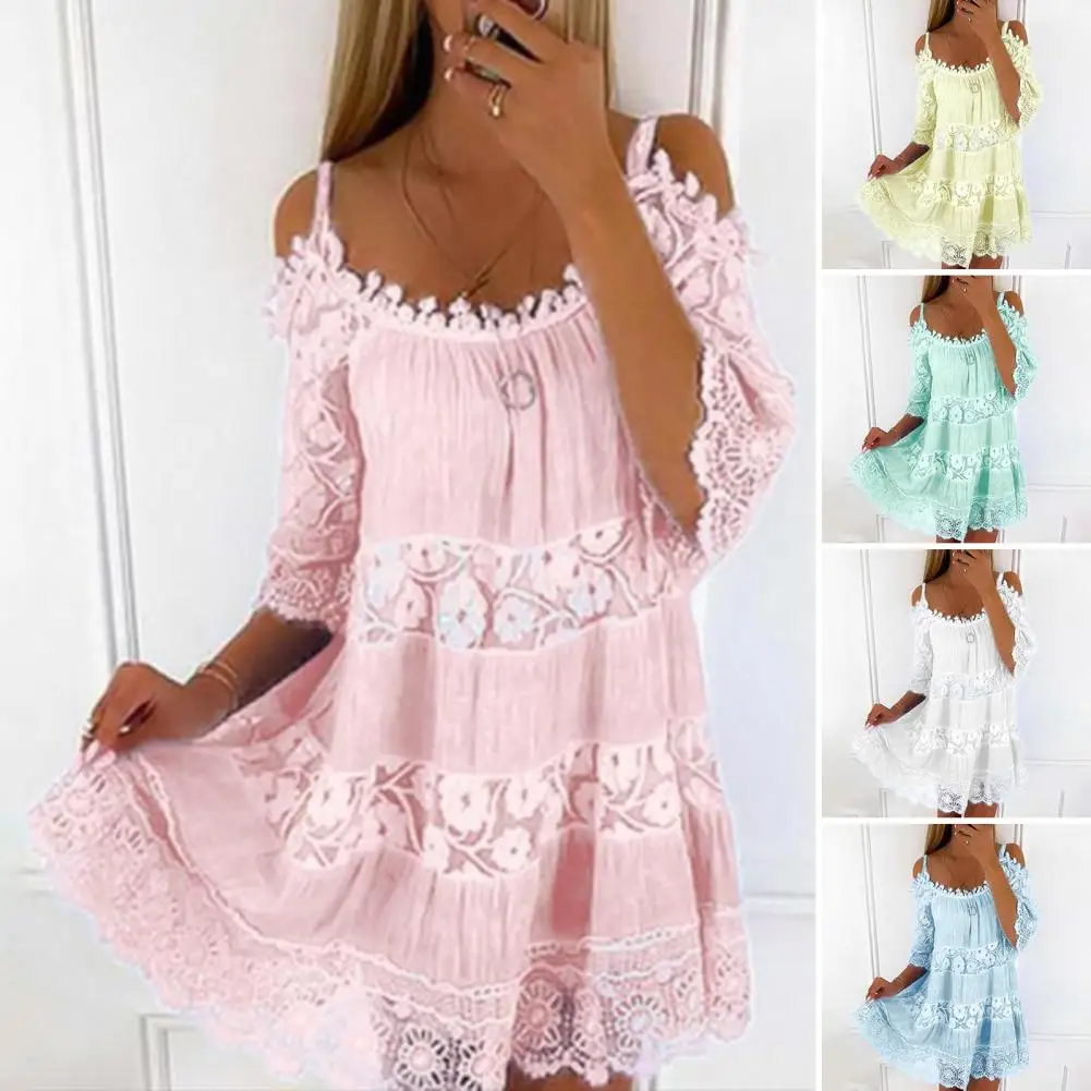 Scoop Neck Half Sleeves Loose Fit Summer Dress Embroidery Crochet Lace Cold Shoulder Mini Dress Female Clothing 
Scoop Neck Half Sleeves Loose Fit Summer Dress Embroidery Crochet Lace Cold Shoulder Mini Dress Female Clothing