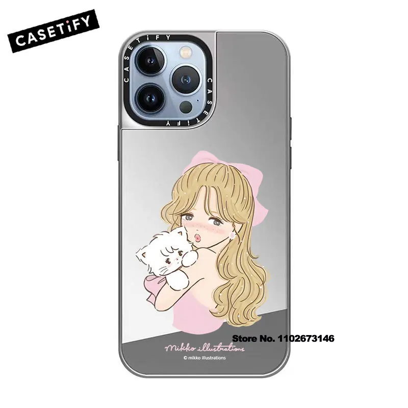 

CASETIFY Girl Cat Electroplate Mirror Case for iphone 11ProMax 12 13 14 Pro 13Pro 12Pro 11 14ProMax 14 Plus Back Cover D0322