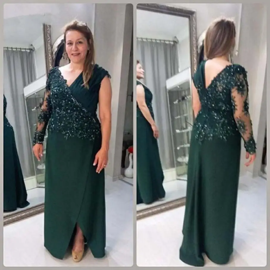 Custom Plus Size Mother Of the Bride Dress Straight V-Neck Long Sleeve Floor-Length Beaded Applique Chiffon Backless Illusion 
Custom Plus Size Mother Of the Bride Dress Straight V-Neck Long Sleeve Floor-Length Beaded Applique Chiffon Backless Illusion