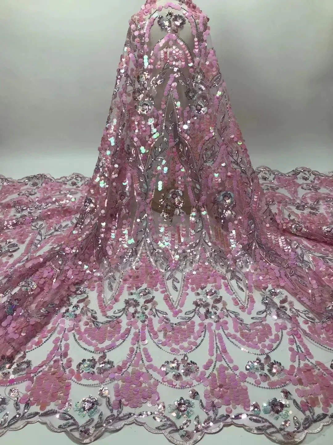 

2023 розовая Высококачественная африканская кружевная ткань, органза, французская сетчатая вышивка 3d Тюлевая кружевная ткань с блестками для нигеривечерние вечернего платья
