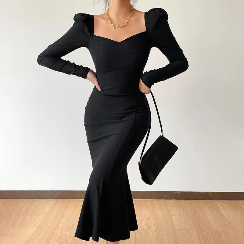 Zoctuo Knitted Women Dress Long Sleeve Square Collar Sexy Ruffle Hem Office Lady Elegant Black Fashion Maxi Robe Female 2021
Zoctuo Knitted Women Dress Long Sleeve Square Collar Sexy Ruffle Hem Office Lady Elegant Black Fashion Maxi Robe Female 2021