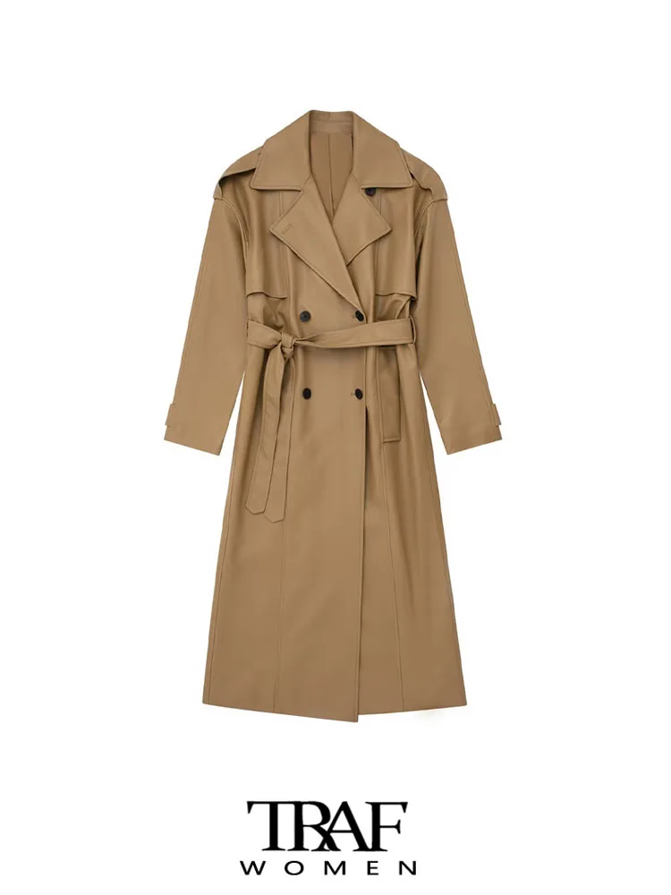 Тренчкот женский из искусственной кожи с поясом, длинным рукавом и передними карманами
Тренчкот женский из искусственной кожи с поясом, длинным рукавом и передними карманами