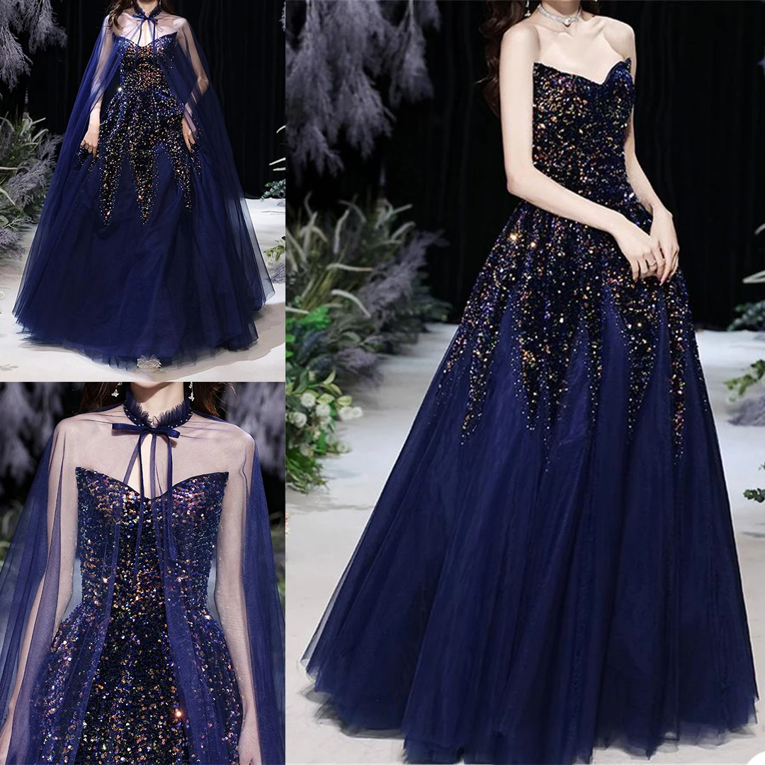 Elegant Evening A-Line Dresses For Women Sequins Strapless Bridal Gown Slim Fit Backless Dress With Jacket Evening Party Skirt 
Elegant Evening A-Line Dresses For Women Sequins Strapless Bridal Gown Slim Fit Backless Dress With Jacket Evening Party Skirt