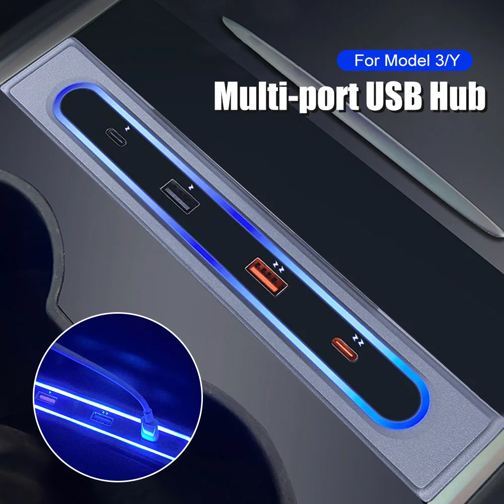 For Tesla Model 3 Y 21-23 27W Fast Charger USB Hub 4 Port Type-C Docking Station Splitter with Center Console Organizer LED Lamp
For Tesla Model 3 Y 21-23 27W Fast Charger USB Hub 4 Port Type-C Docking Station Splitter with Center Console Organizer LED Lamp