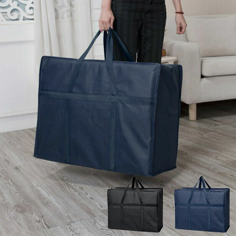 

Large Capacity Oxford Bag Camping Moving Home Clothing Tidy Wardrobe Toys Stuffs Storage Handbag With Zips Black/Navy Waterproof