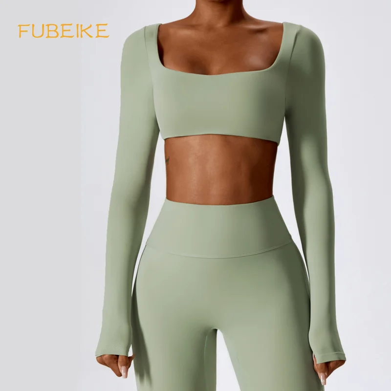 Женский бесшовный костюм FUBEIKE из 2 предметов для спортзала йоги телесного цвета с