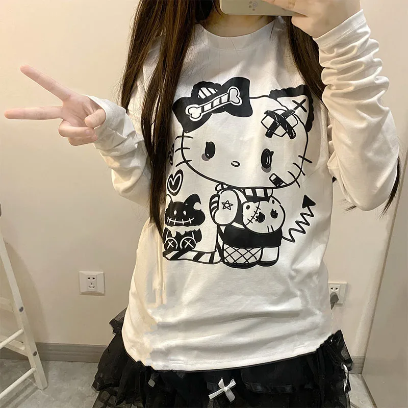 Kawaii Sanrioed Anime New Hellokittyed Spring and Autumn Round Neck Long-Sleeved T-Shirt Cute Cartoon Loose Pullover Top 
Kawaii Sanrioed Anime New Hellokittyed Spring and Autumn Round Neck Long-Sleeved T-Shirt Cute Cartoon Loose Pullover Top