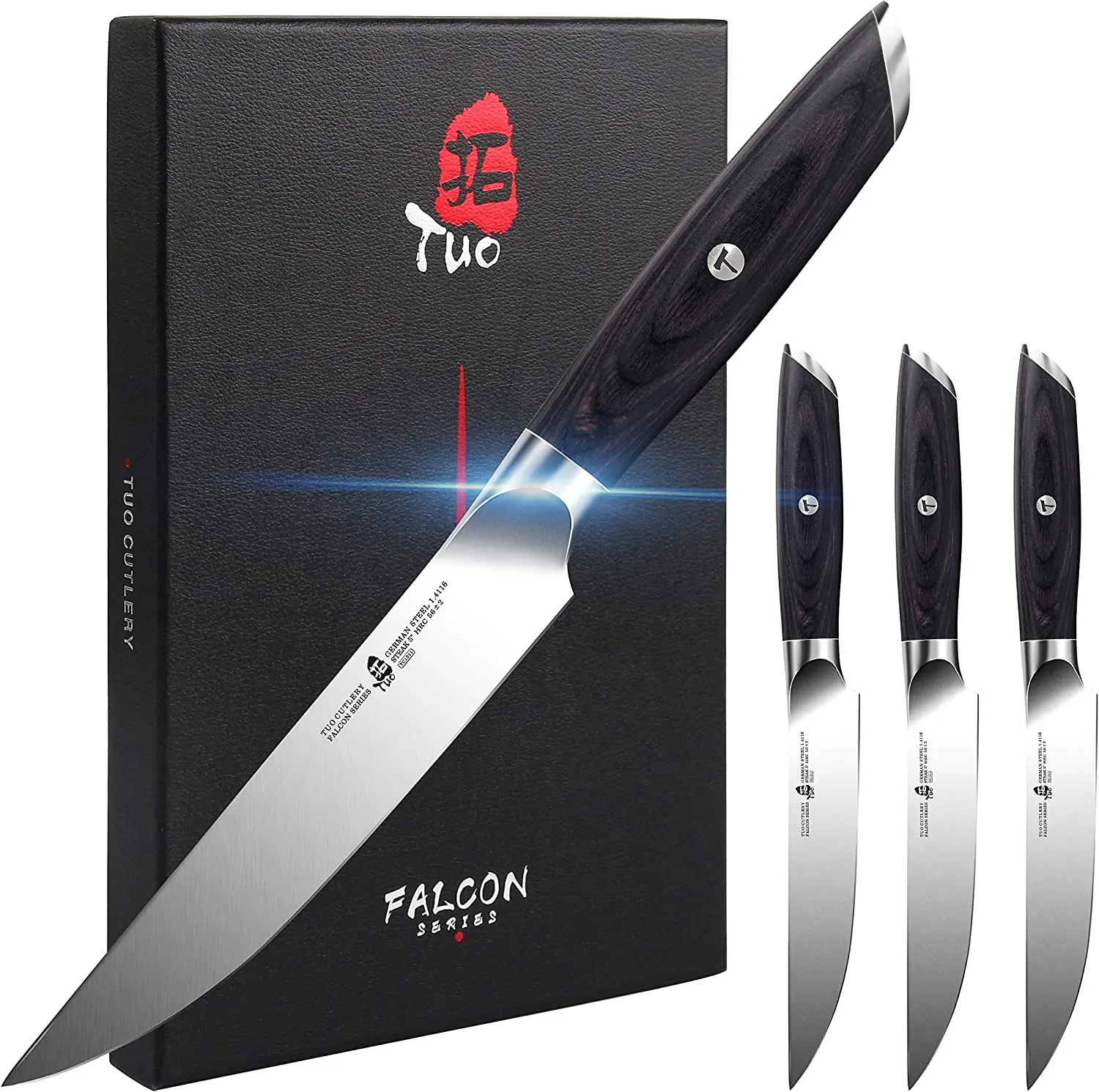 TUO Steak Knife Set - 5 inch Kitchen Steak Knife Set 4 - German HC Steel Kitchen Table Dinner Knife - Full Tang Pakkawood Handle
TUO Steak Knife Set - 5 inch Kitchen Steak Knife Set 4 - German HC Steel Kitchen Table Dinner Knife - Full Tang Pakkawood Handle