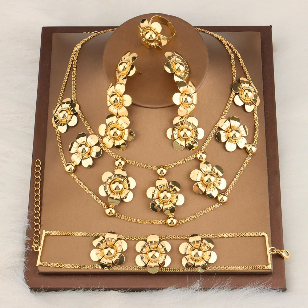 4pcs Trend Dubai Jewelry Set For Women Rose Gold Bracelet Ring Necklace Earing Women Jewelry Set Party Wedding Luxury Jewelry
4pcs Trend Dubai Jewelry Set For Women Rose Gold Bracelet Ring Necklace Earing Women Jewelry Set Party Wedding Luxury Jewelry