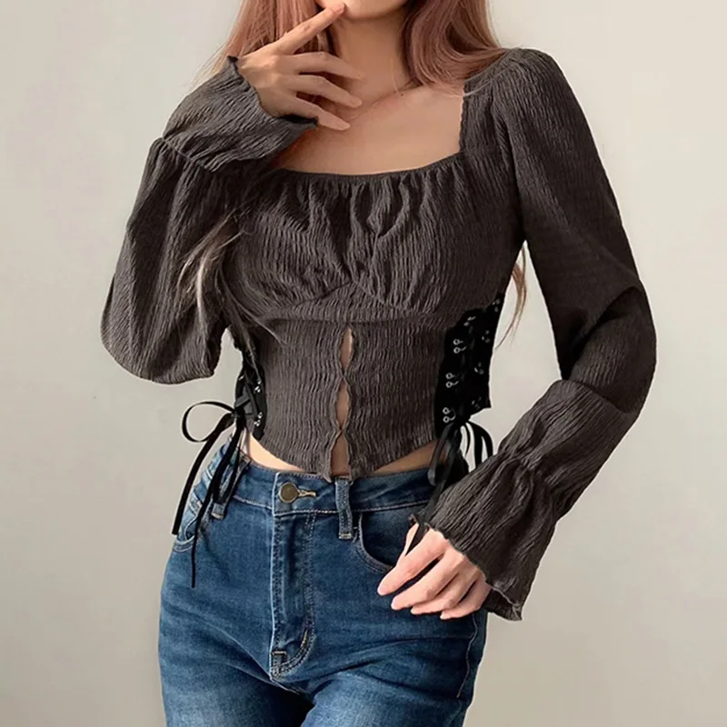 WeiYao Square Collar Elegant Flods Vintage T Shirt Flare Long Sleeve Korean Black Y2K Tee Shirt Casual High Street Retro 2022
WeiYao Square Collar Elegant Flods Vintage T Shirt Flare Long Sleeve Korean Black Y2K Tee Shirt Casual High Street Retro 2022