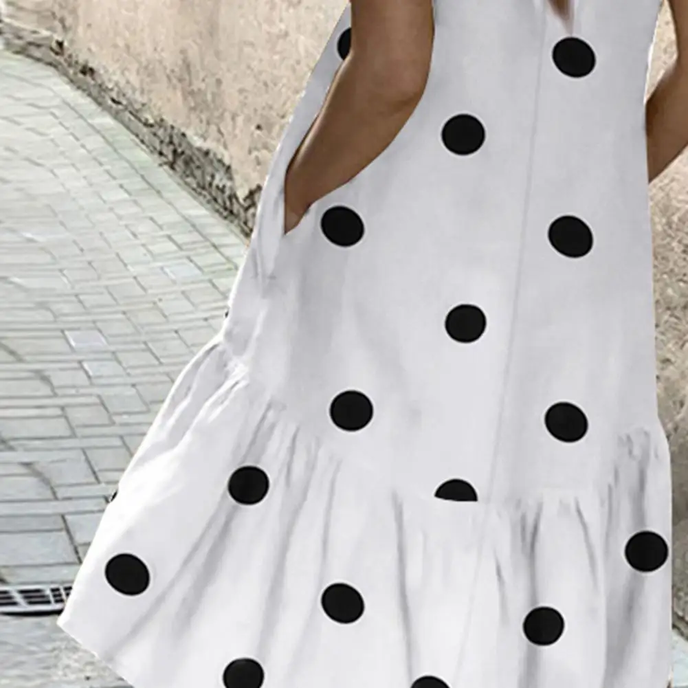 Women Dress Vestidos Pockets O-Neck Robe Femme Round Neck Short Sleeve Loose Hem Dot Print Ruf le Summer Dress Robe Womens
Women Dress Vestidos Pockets O-Neck Robe Femme Round Neck Short Sleeve Loose Hem Dot Print Ruf le Summer Dress Robe Womens