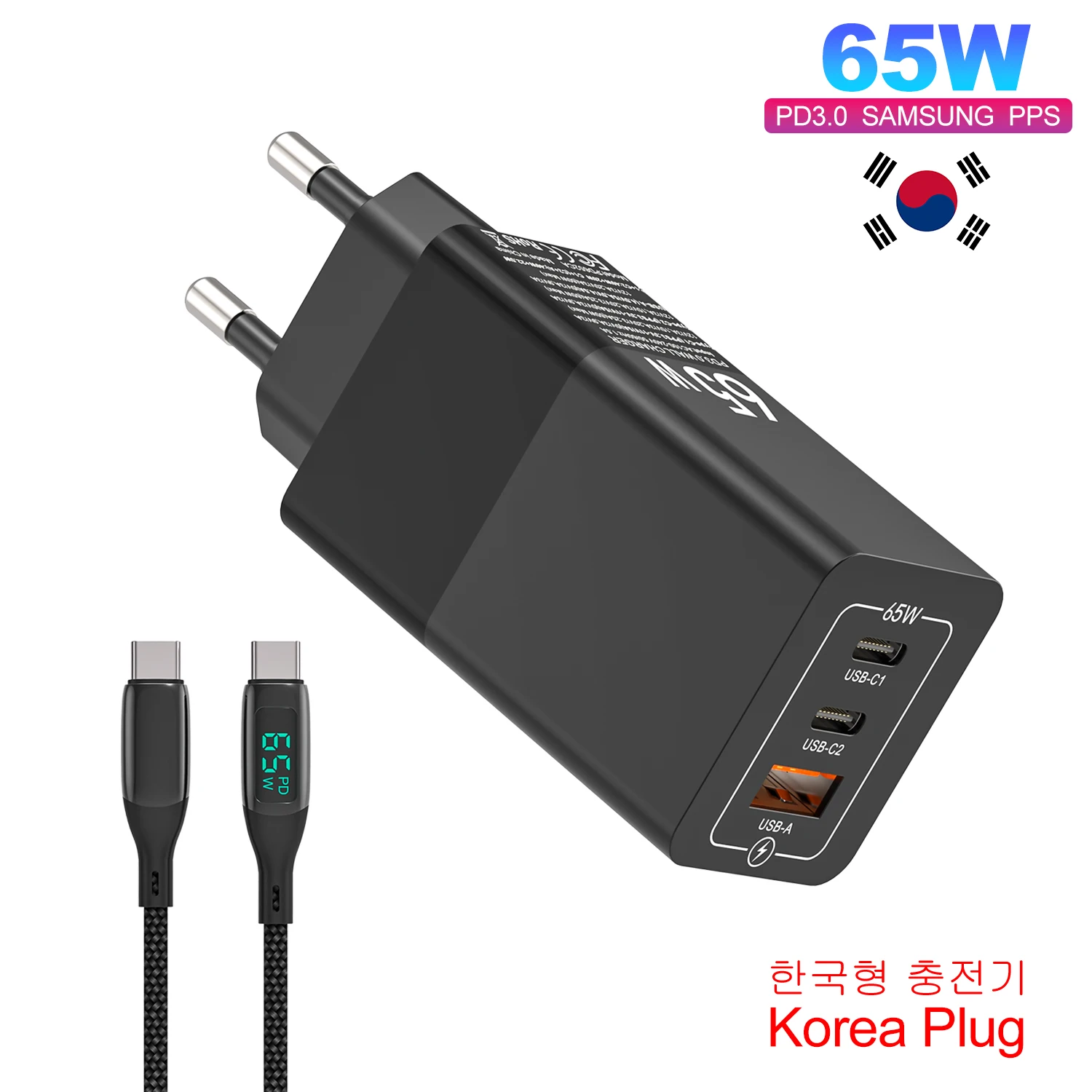 

65W GaN USB C Fast Charger PD65W 20W 45W Type C High Speed Wall Charger Korea Plug PPS PD3.0 for Laptops MacBook iPhone14 13 Pro