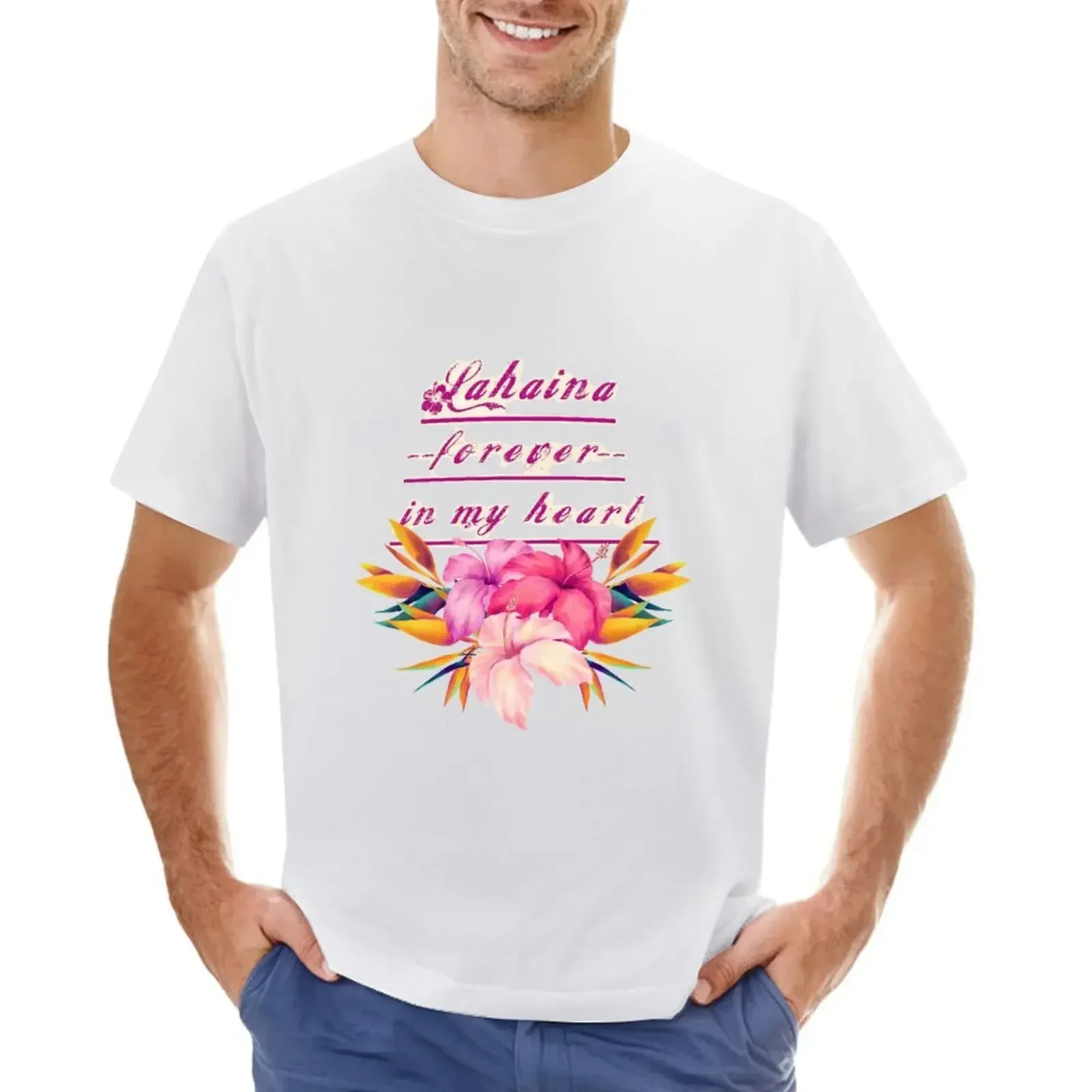 Футболка Lahaina с гавайским надписью Forever in my Heart винтажные футболки уличная одежда