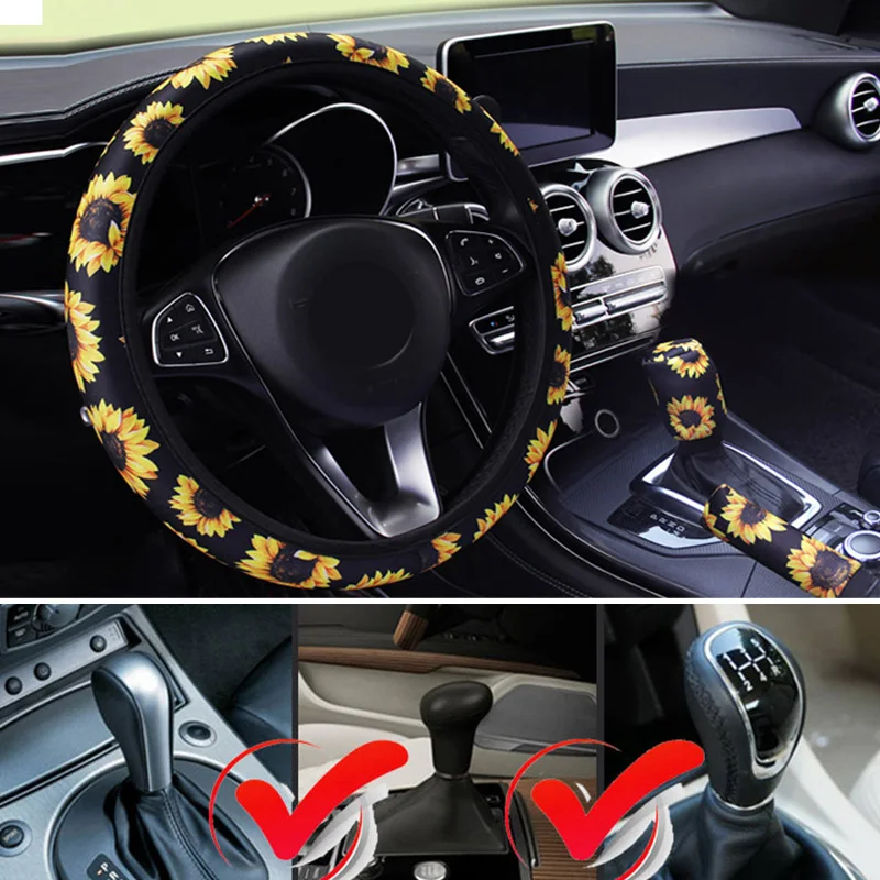 3 PCS /set Car Steering Wheel Cover Handbrake Cover Gear Shift Cover Sunflower Print Protectior Universal Interior Accessories
3 PCS /set Car Steering Wheel Cover Handbrake Cover Gear Shift Cover Sunflower Print Protectior Universal Interior Accessories