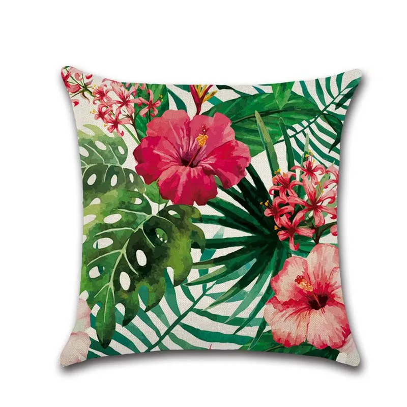 

Декоративный чехол для подушки с тропическими растениями, хлопковая льняная наволочка с фламинго, наволочка для подушки с цветами, наволочка для подушки