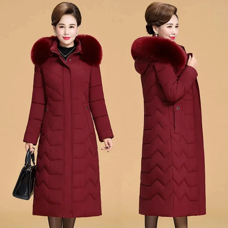 Middle-aged Mother Winter Down Cotton Jacket Large Size X-Long Elegant Female Winter Coat Hooded Fur Collar Padded Parka Outwear
Middle-aged Mother Winter Down Cotton Jacket Large Size X-Long Elegant Female Winter Coat Hooded Fur Collar Padded Parka Outwear