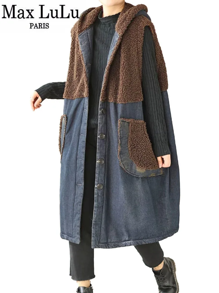 Max LuLu Winter Long Clothes Womens Loose Vintage Hooded Denim Padded Fur Vest Ladies Luxury Casual Warm Punk Sleeveless Coats
Max LuLu Winter Long Clothes Womens Loose Vintage Hooded Denim Padded Fur Vest Ladies Luxury Casual Warm Punk Sleeveless Coats
