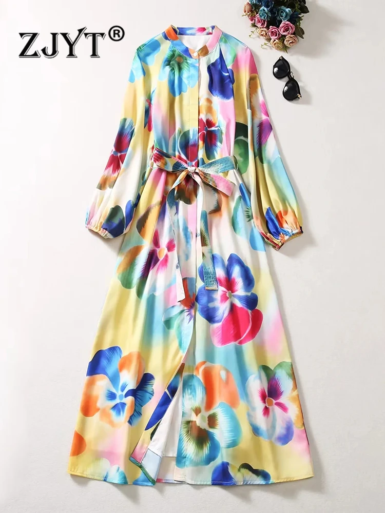 ZJYT Designer Floral Print Midi Autumn Dresses for Women Long Sleeve 2023 Fashion Single Breasted Holiday Vestido Casual Robe
ZJYT Designer Floral Print Midi Autumn Dresses for Women Long Sleeve 2023 Fashion Single Breasted Holiday Vestido Casual Robe