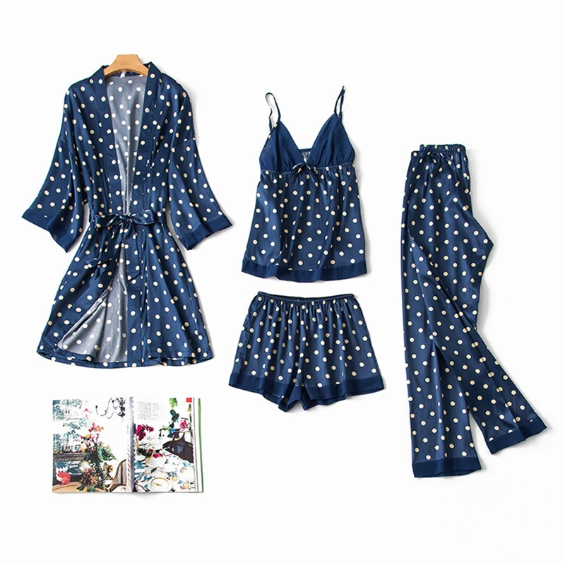 Women Pajamas Sets Satin Sleepwear Silk 4-piece Nightwear Strap Lace Sleep Lounge Pajamas hot sell
Women Pajamas Sets Satin Sleepwear Silk 4-piece Nightwear Strap Lace Sleep Lounge Pajamas hot sell