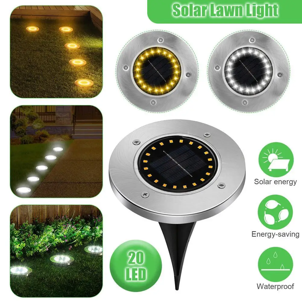 

4pcs 20 Led Solar Light Underground Lights Automatic Charging Solar Buried Lamps For Lawn Garden Pathway Stair Decor