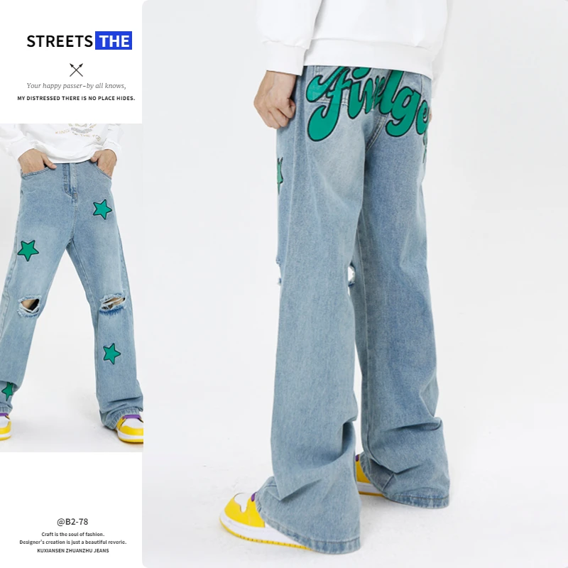 2023 New Ins Star Embroidery Jeans Men's Baggy Straight Tube Fashion Ripped Hole Denim Wide Leg Pants Hip Hop Y2k Blue Trousers
2023 New Ins Star Embroidery Jeans Men's Baggy Straight Tube Fashion Ripped Hole Denim Wide Leg Pants Hip Hop Y2k Blue Trousers