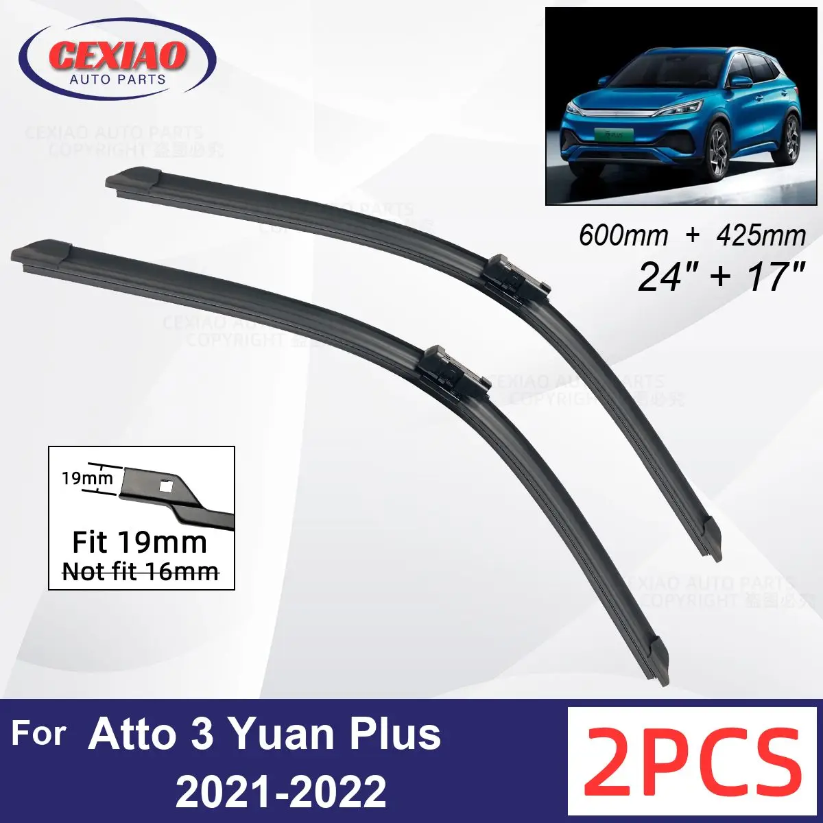 

Car Wiper For BYD Atto 3 Yuan Plus 2021-2022 Front Wiper Blades Soft Rubber Windscreen Wipers Auto Windshield 600mm 425mm