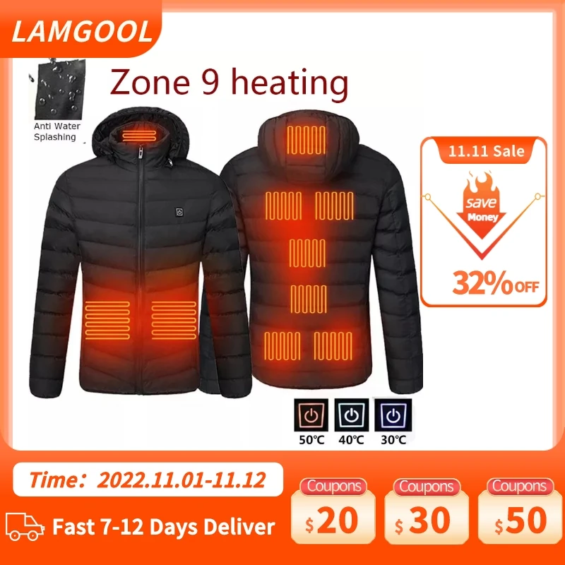 Men 9 Areas Heated Jacket USB Winter Outdoor Electric Heating Jackets Warm Sprots Thermal Coat Clothing Heatable Cotton jacket
Men 9 Areas Heated Jacket USB Winter Outdoor Electric Heating Jackets Warm Sprots Thermal Coat Clothing Heatable Cotton jacket