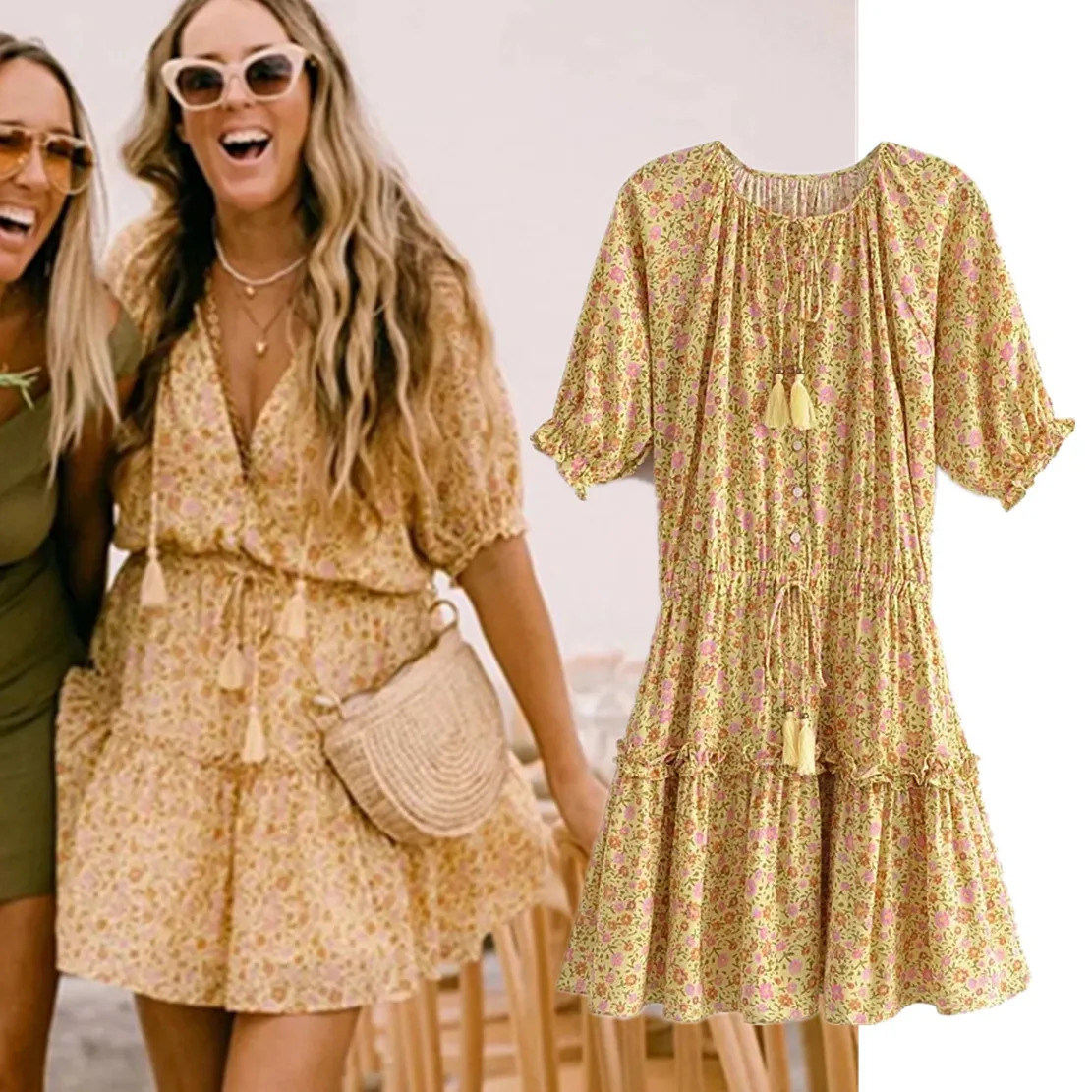 Maxdutti Indie Folk Yellow Floral Print Dress Vintage Ruffles Tassles Casual Cotton Mini Dress Women
Maxdutti Indie Folk Yellow Floral Print Dress Vintage Ruffles Tassles Casual Cotton Mini Dress Women