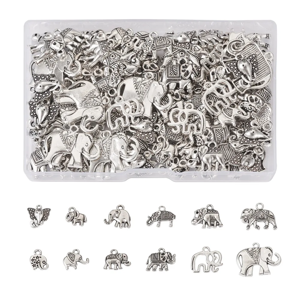 

120 шт. Подвески в виде слона, подвески из сплава в тибетском стиле, античное серебряное животное для изготовления ювелирных изделий, браслет...