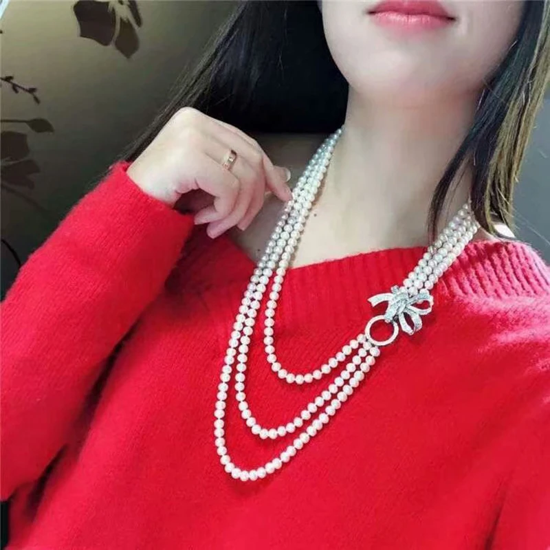 Geometric circle bow knot zircon buckle three-layer pearl necklace for women long pearl necklace for party gifts
Geometric circle bow knot zircon buckle three-layer pearl necklace for women long pearl necklace for party gifts