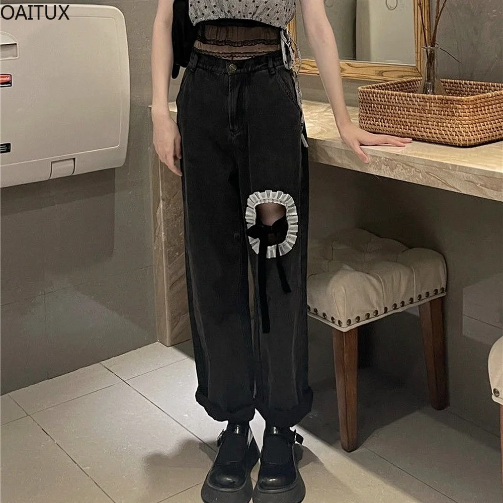 Gothic High Waist Denim Pants Women Chic Ruffles Lace Up Broken Hole Wide Leg Pants Jeans Female Harajuku Y2K Straight Trousers
Gothic High Waist Denim Pants Women Chic Ruffles Lace Up Broken Hole Wide Leg Pants Jeans Female Harajuku Y2K Straight Trousers