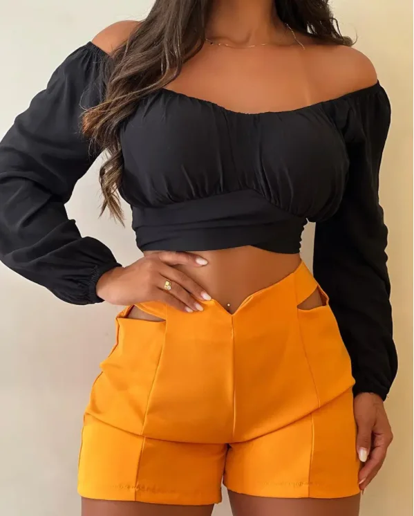 Summer Sexy Off Shoulder Long Sleeve Crop Top & Cutout Shorts Set Fashion Korean Casual Two Piece Set 2022 New
Summer Sexy Off Shoulder Long Sleeve Crop Top & Cutout Shorts Set Fashion Korean Casual Two Piece Set 2022 New