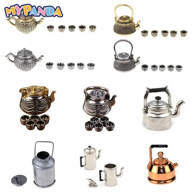 

Игрушки для кухни, модель для украшения кукольного домика, Миниатюрные аксессуары для кукольного домика 1/12, миниатюрный металлический чайник, имитация мебели, чайник