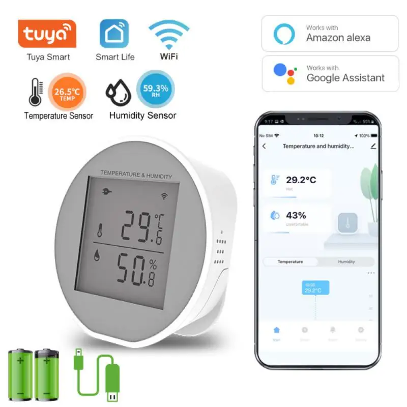 

Умный Wi-Fi датчик температуры и влажности Tuya, комнатный гигрометр, термометр с ЖК-дисплеем, поддержка Alexa Google Assistant