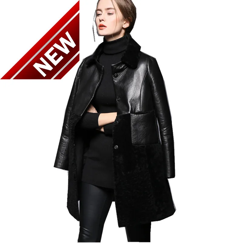 Leather Clothing Ladies' Warm Autumn Winter Medium Length Berber Fleece Splicing Genuine Leather Jacket Women Coat Outerwear
Leather Clothing Ladies' Warm Autumn Winter Medium Length Berber Fleece Splicing Genuine Leather Jacket Women Coat Outerwear