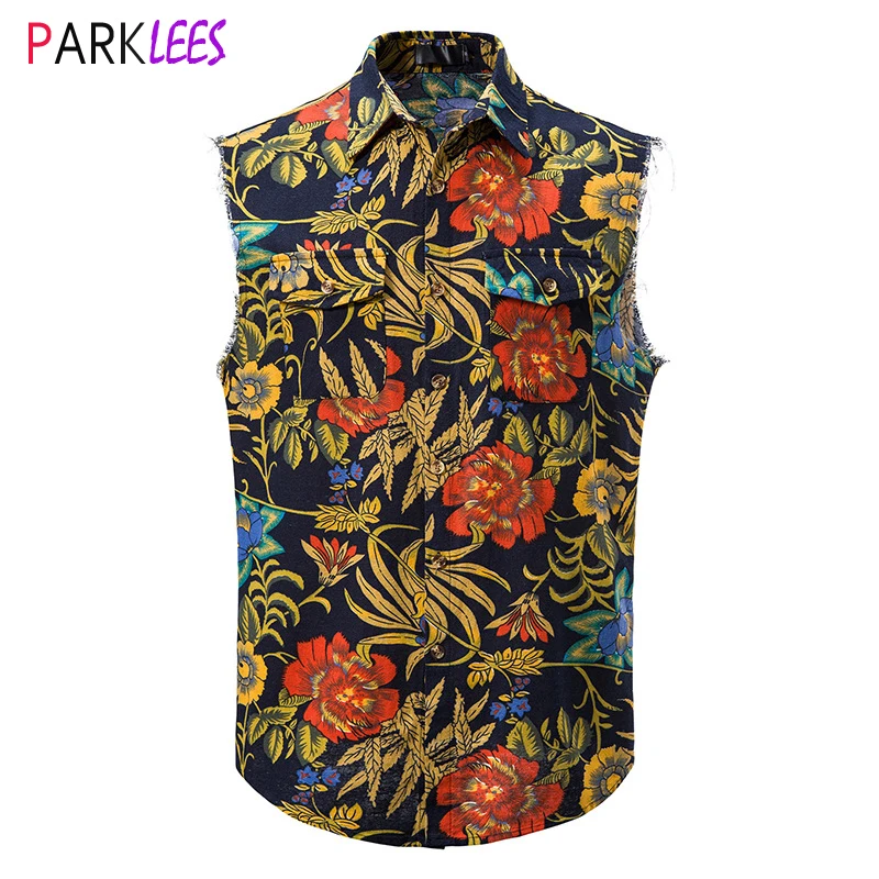 Mens Sleeveless Floral Casual Button Down Hawaiian Shirt Double Pocket Cowboy Vest Shirt Men Hippie Beach Party Clothing Chemise
Mens Sleeveless Floral Casual Button Down Hawaiian Shirt Double Pocket Cowboy Vest Shirt Men Hippie Beach Party Clothing Chemise