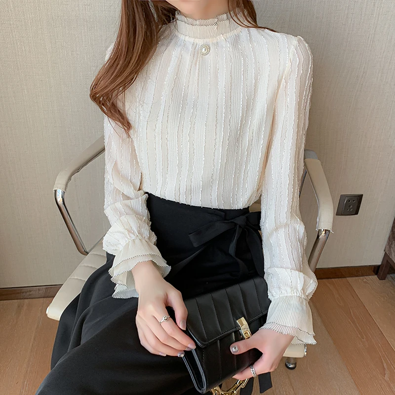 New Blusas De Mujer 2023 Spring Lace Shirts Women Long Sleeve Ruffle Stand Collar Chiffon Bottoming Shirt Ladies Top Blouse 661E
New Blusas De Mujer 2023 Spring Lace Shirts Women Long Sleeve Ruffle Stand Collar Chiffon Bottoming Shirt Ladies Top Blouse 661E