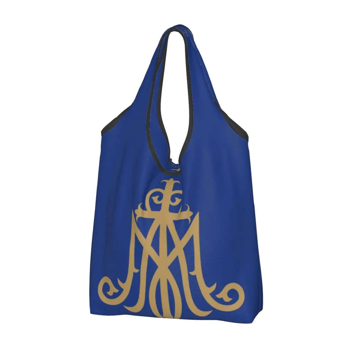 

Custom Virgin Mary Monogram Ave Maria Shopping Bags Women Portable Large Capacity Grocery Catholic Christian Shopper Tote Bags