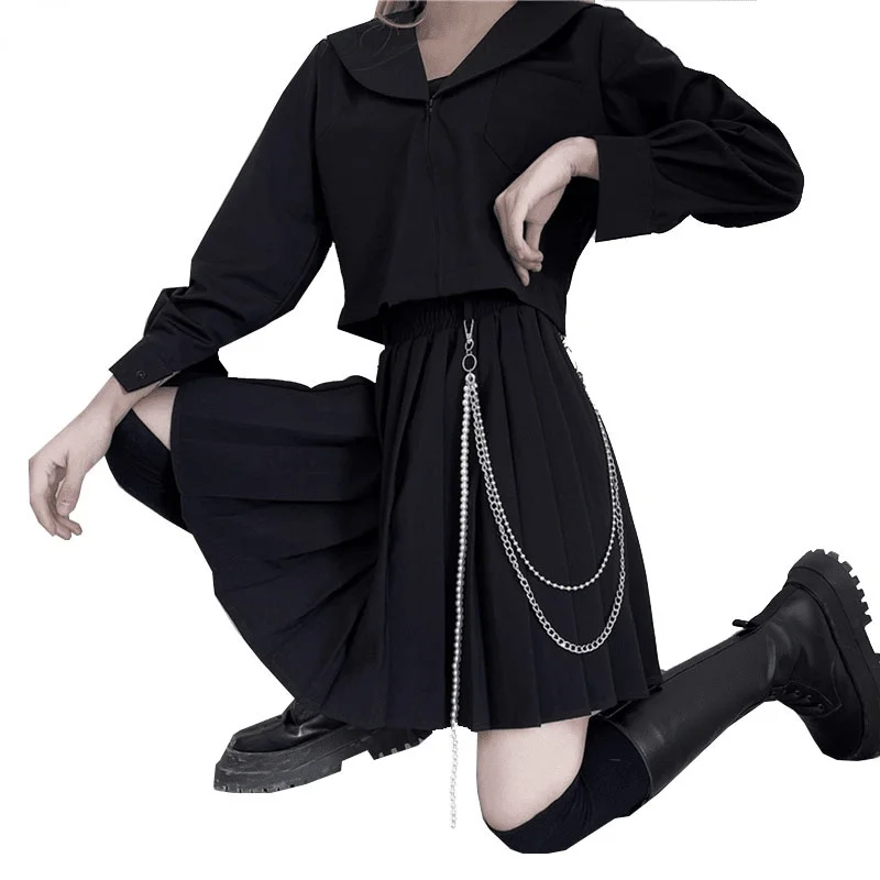 Women's Black Pleated Gothic Skirt, High Waist, A-line, Mini, Preppy Style, Harajuku, Summer
Women's Black Pleated Gothic Skirt, High Waist, A-line, Mini, Preppy Style, Harajuku, Summer