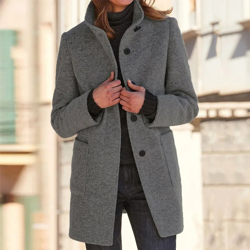 Fall Fashion Stand Collar Long Sleeve Coat Women Elegant Single Breasted Button Wool Jacket Winter Casual Solid Straight Outwear
Fall Fashion Stand Collar Long Sleeve Coat Women Elegant Single Breasted Button Wool Jacket Winter Casual Solid Straight Outwear